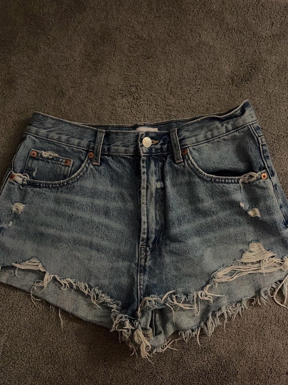Zara Light Blue Distressed Denim Cutoff Shorts
